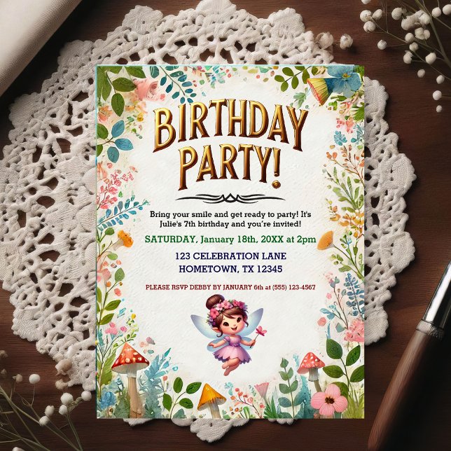 Enchanted Fairy Floral Birthday Invitation Postkarte (Von Creator hochgeladen)