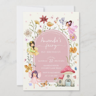 Enchanted Fairy Garden Floral Girly 1. Geburtstag Einladung