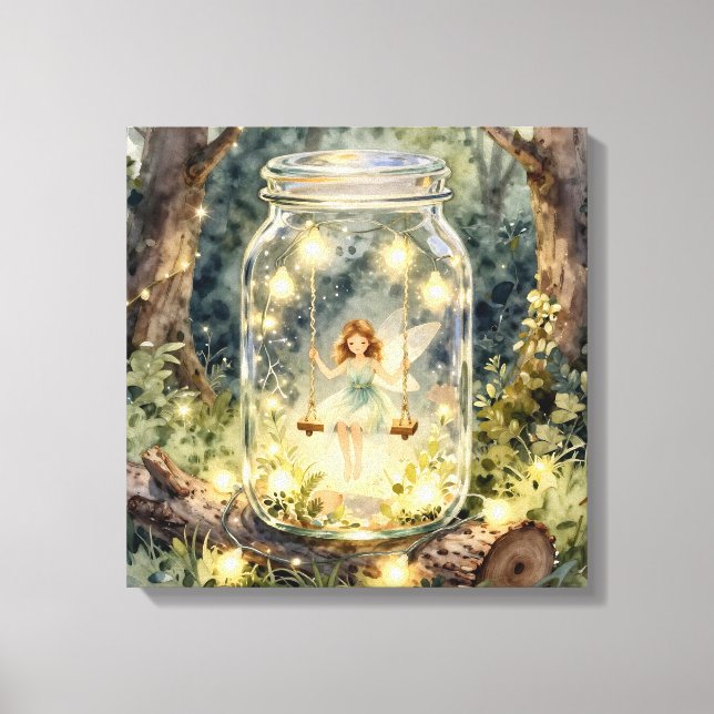 Enchanted Fairy in a Jar in a Magical Forest Leinwanddruck (Vorderseite)