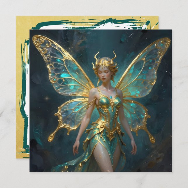 Enchanted Fairy in Gold and Turquoise Blank Karte (Vorne/Hinten)
