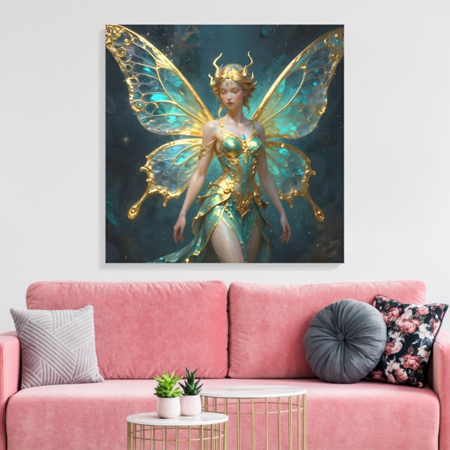 Enchanted Fairy in Gold and Turquoise  Leinwanddruck (Insitu (Wohnzimmer))