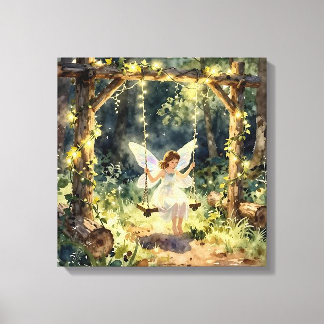Enchanted Fairy on a Swing in a Magical Forest Leinwanddruck (Vorderseite)