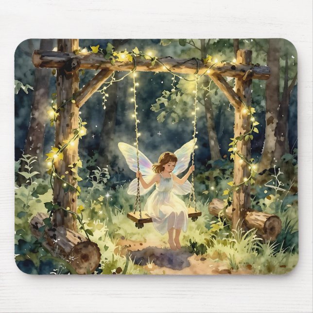 Enchanted Fairy on a Swing in a Magical Forest Mousepad (Vorne)