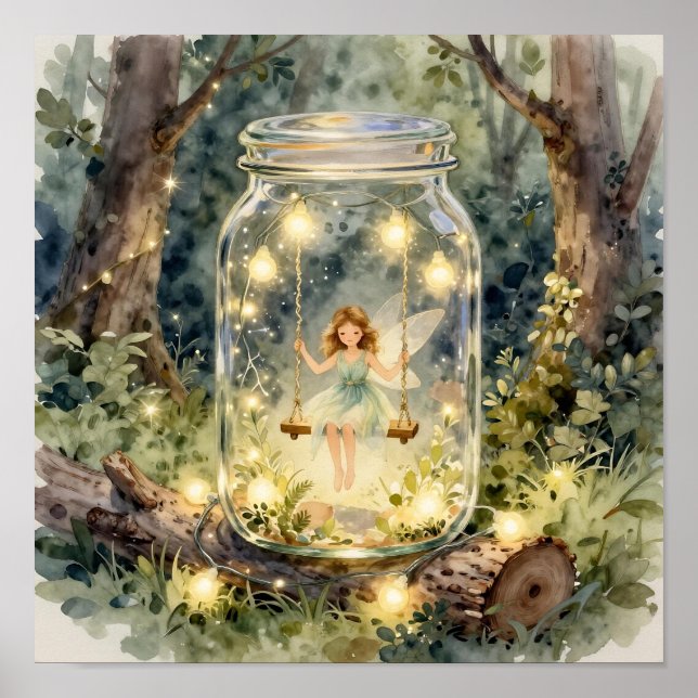 Enchanted Fairy on a Swing in a Magical Forest Poster (Vorne)