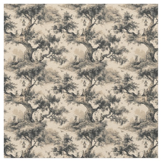 Enchanted Fairy Tale Forest Night Toile De Jouy  Stoff (Nahaufnahme)