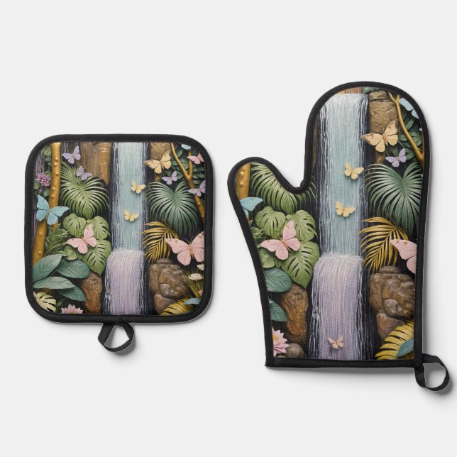 Enchanted Falls Oasis Ofenhandschuh & Topflappen-Set (Vorderseite)