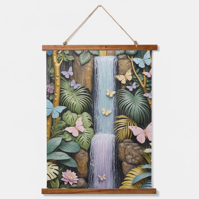 Enchanted Falls Oasis Wandteppich Mit Holzrahmen (Vorderseite)