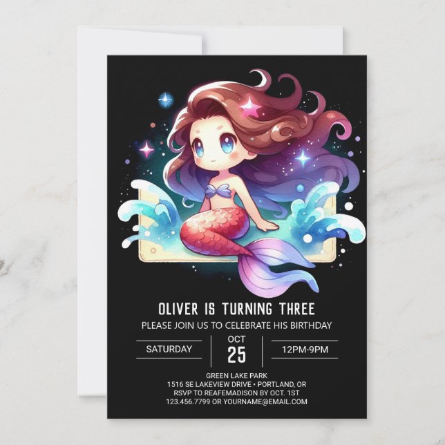 Enchanted Fantasy Mermaid Birthday Einladung (Vorderseite)
