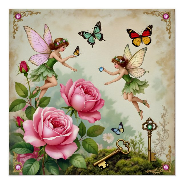 Enchanted Flroral Fairies Garden Poster (Vorderseite)