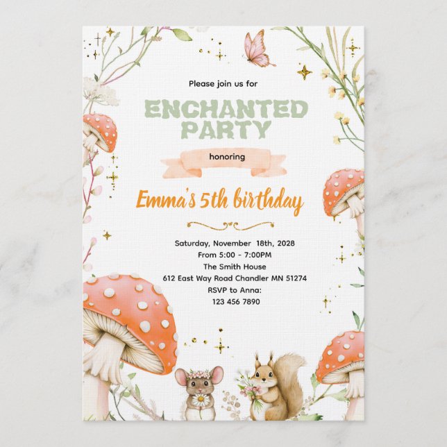 Enchanted Forest Birthday Invitation Einladung (Vorderseite)