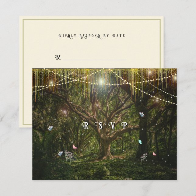 Enchanted Forest Butterflies Gold Lights RSVP Karte (Vorne/Hinten)