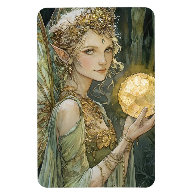 Enchanted Forest Elf Maiden With Crystal Ball Magnet (Vertikal)