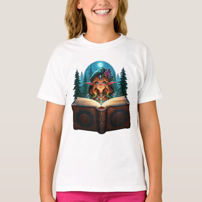 "Enchanted Forest Elf Reading Grimoire" T-Shirt (Vorderseite)