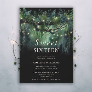 Enchanted Forest Emerald Floral Fairy Sweet 16 Einladung