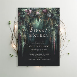 Enchanted Forest Emerald Floral Mairytale Sweet 16 Einladung