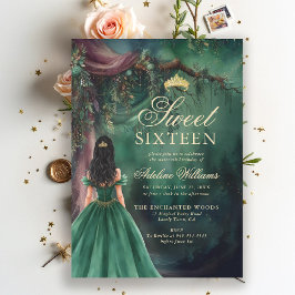 Enchanted Forest Emerald Gold Fairy Tale Sweet 16 Einladung