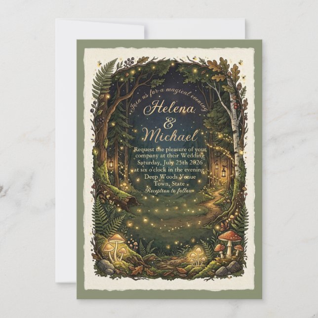 Enchanted Forest Firefly Wedding Invitation Einladung (Vorderseite)