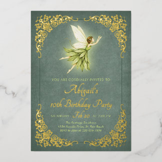 Enchanted Forest Gold Fairy Birthday Folieneinladung