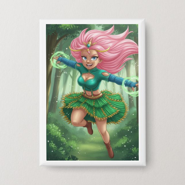 Enchanted Forest Sprint – Anime Fantasy Charakter  Button (Vorderseite)
