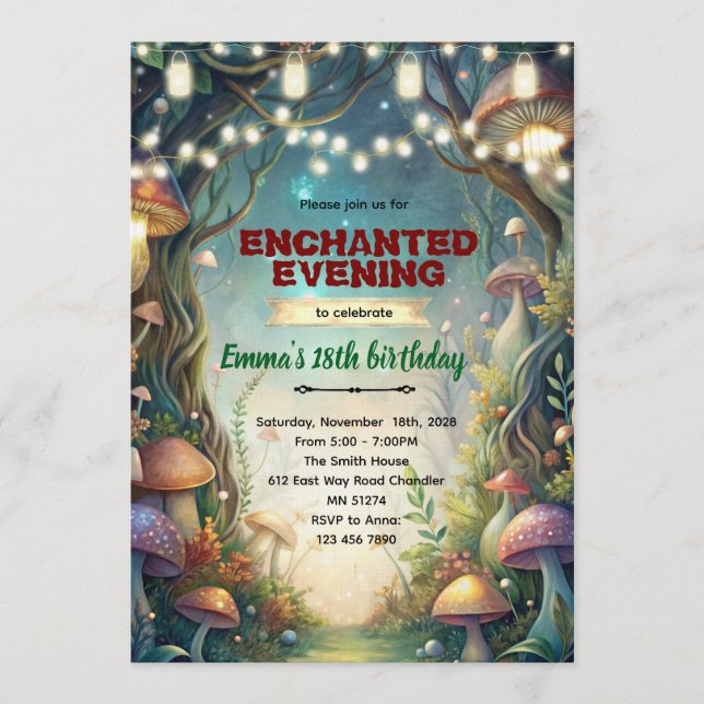 Enchanted Forest Theme Quince invitation Einladung (Vorderseite)