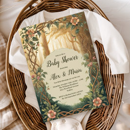 Enchanted Forest Twins Baby Shower Einladung