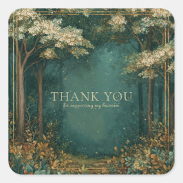 Enchanted Forest White Blossom Gold Sparkle Quadratischer Aufkleber