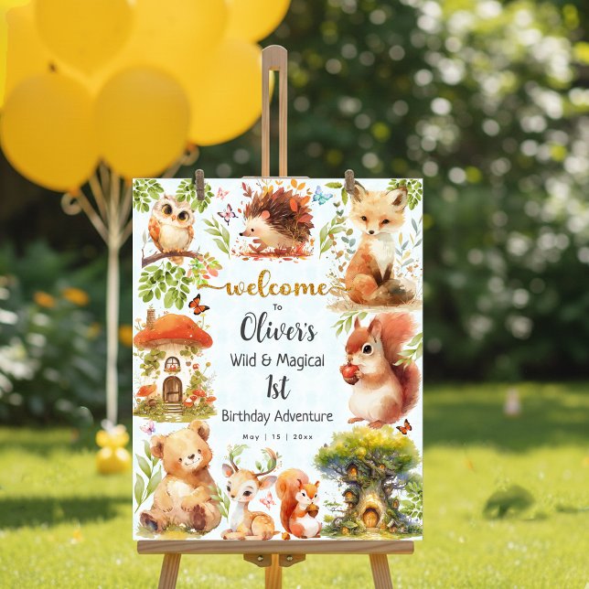 Enchanted Forest Wild One Boy Birthday Welcome Poster (Von Creator hochgeladen)