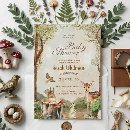 Enchanted Forest Woodland Animals Baby Shower Einladung