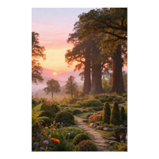 Enchanted Garden at Dawn Majestic Trees Fotodruck