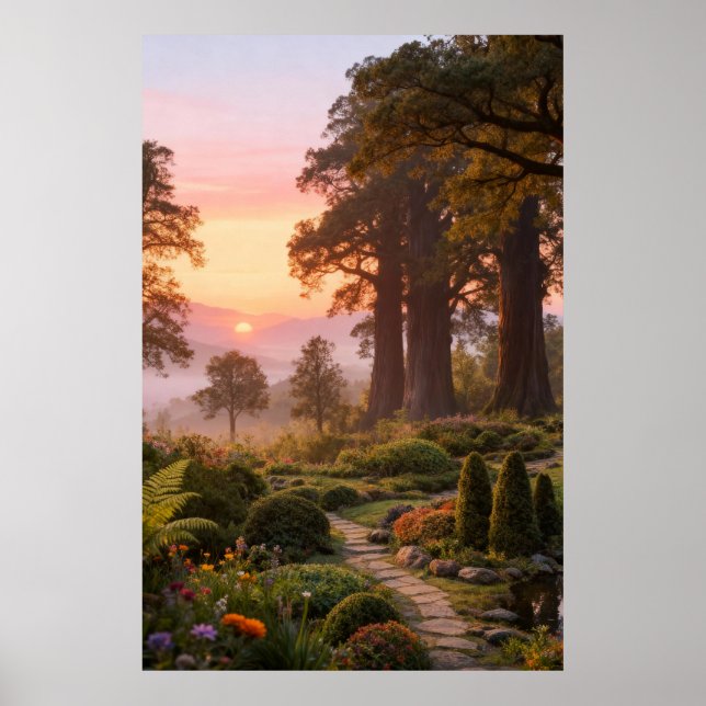 Enchanted Garden at Dawn Majestic Trees Poster (Vorne)