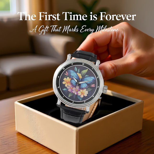 Enchanted Garden" - Blue Butterfly & Floral Armbanduhr (Von Creator hochgeladen)