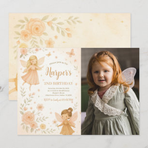 Enchanted Garden Fairy Birthday Foto Einladung