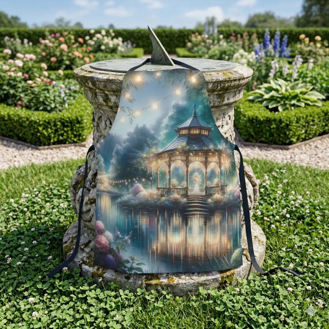 Enchanted Garden Gazebo Twilight Reflection Schürze (Enchanted Garden Gazebo Twilight Reflection Apron Hanging on Sundail)