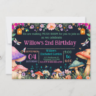 Enchanted Garden Mushroom Birthday Party Invite Einladung