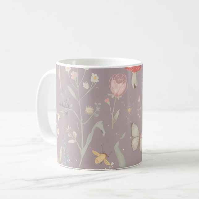 Enchanted Garden Wildflower Butterfly Whimsical Kaffeetasse (Vorderseite Links)