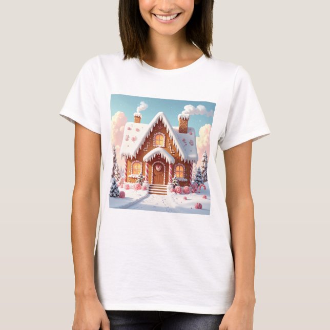 Enchanted Gingerbread House in Pastel Winter  T-Shirt (Vorderseite)