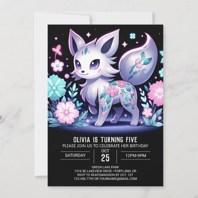 Enchanted Girl Wolf Digital Geburtstag Einladung (Vorderseite)