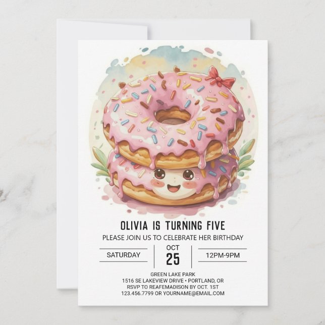 Enchanted Girly Donuts Birthday Einladung (Vorderseite)