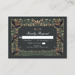 Enchanted Gothic Raven Floral Wedding Green UAWG Begleitkarte