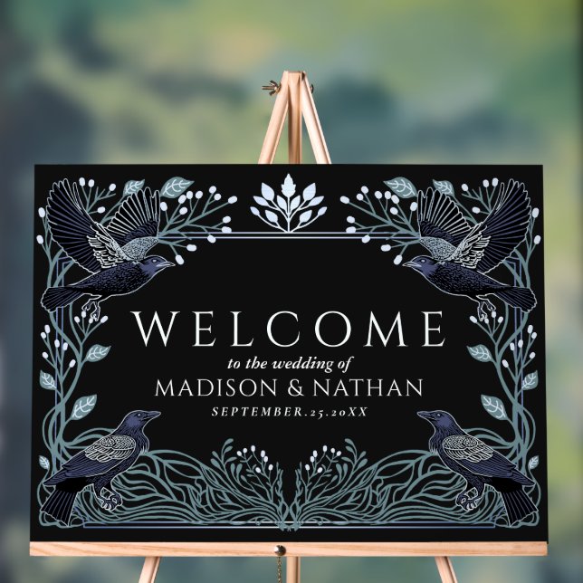 Enchanted Gothic Raven Wedding Welcome Black Acrylschild (Neutral)