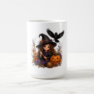 Enchanted Halloween Night Witch, Raven & Pumpkin Kaffeetasse