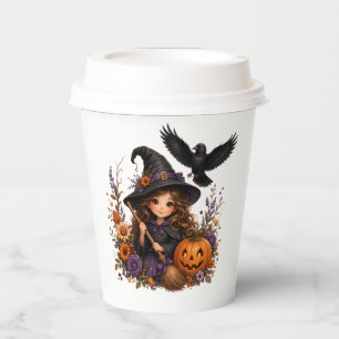 Enchanted Halloween Night Witch, Raven & Pumpkin Pappbecher