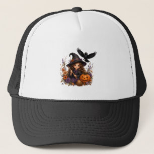 Enchanted Halloween Night Witch, Raven & Pumpkin Truckerkappe