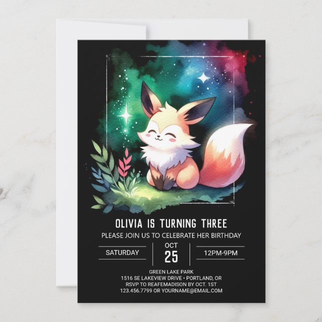 Enchanted Kids Fox Geburtstag digital Einladung (Vorderseite)