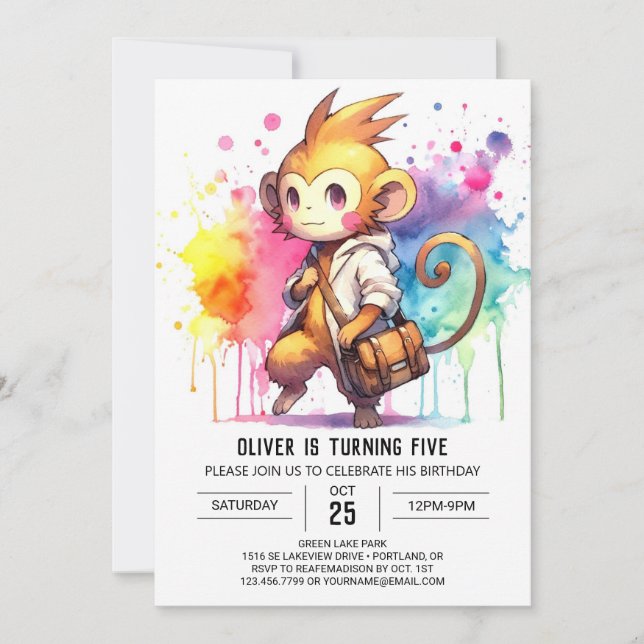 Enchanted Kids Monkey Birthday Einladung (Vorderseite)