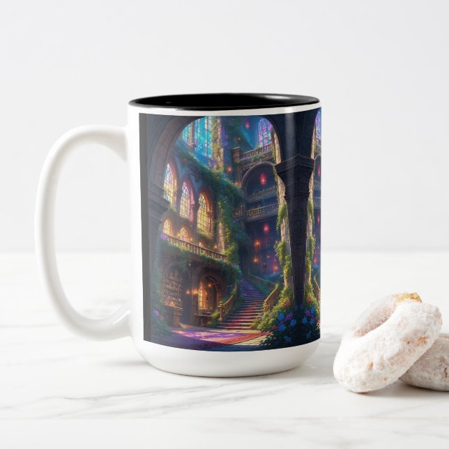 Enchanted Library Mug Zweifarbige Tasse (Mit Donut)