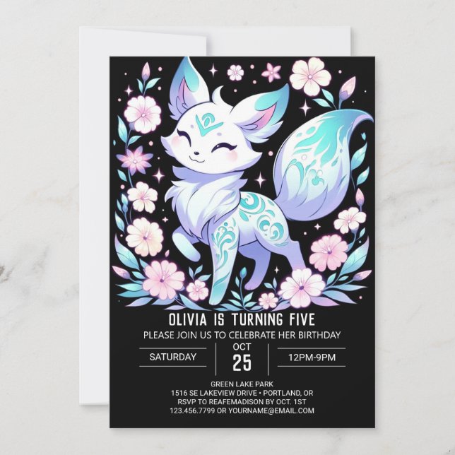 Enchanted Little Fox Digital Geburtstag Einladung (Vorderseite)