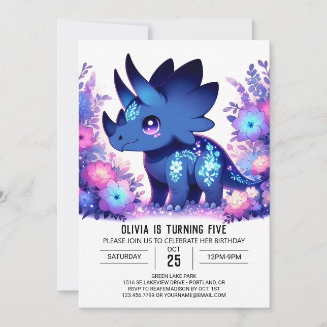 Enchanted Majestic Dinosaur Digital Geburtstag Einladung (Vorderseite)