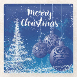 Enchanted Midnight Blue & White Frohe Weihnachten Glasuntersetzer