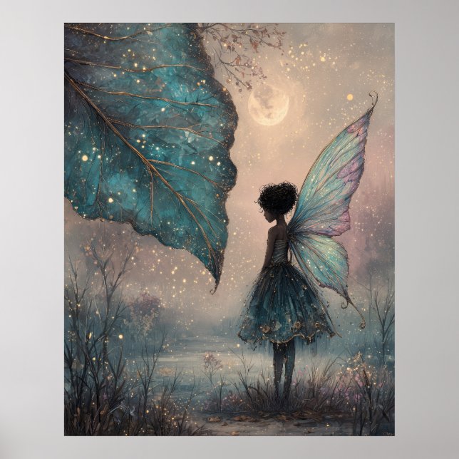 Enchanted Moonlit Leaf Fairy Fantasy Art Poster (Vorne)